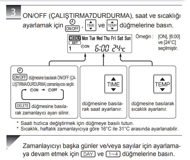 Mitsubishi electric Klima Kumanda Kullanımı (Zamanlayıcı)