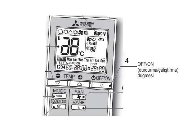 mitsubishi electric klima on off gostergesi