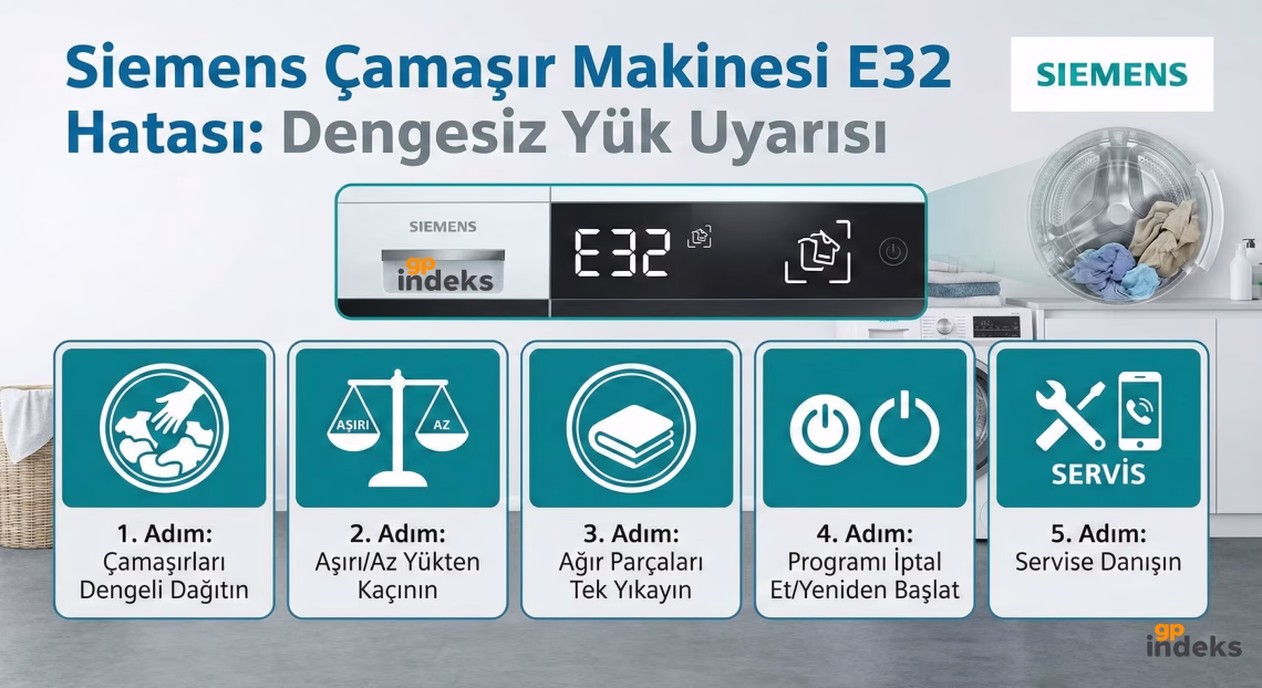 Siemens Çamaşır Makinesi E32 Hatası: Dengesiz Yük Uyarısı 1 Siemens Çamaşır Makinesi E32 Hatası